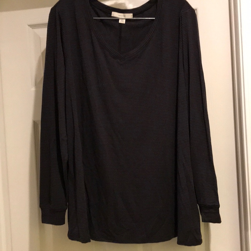 Sejour Black Stripe Long Sleeve Shirt Size 2X